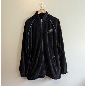Pony Mens XL Extra Large Black Velour Track Jacket Velvet Zip Up Tracksuit Top